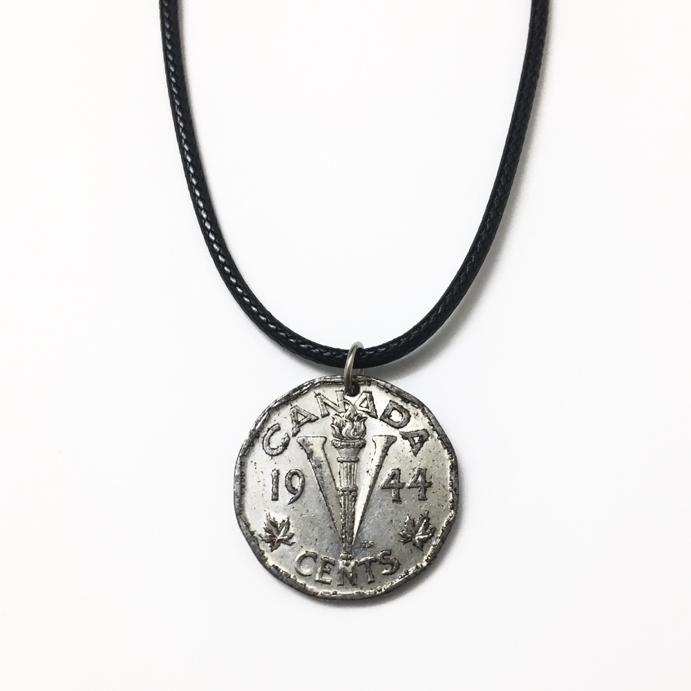Vintage 1944 WWII “Victory” Coin Necklace—Canadian 5-Cent “V” Nickel